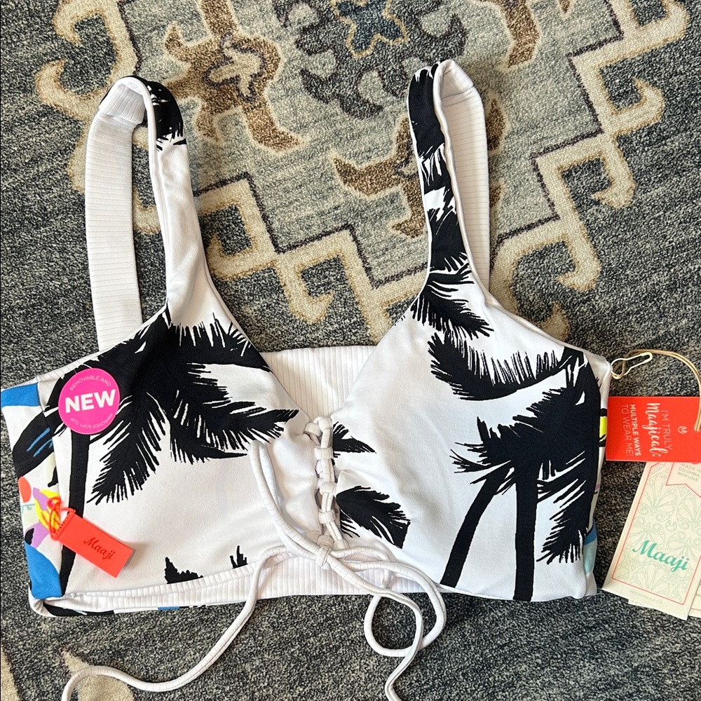 Maaji Black and White Palm Bikini Top